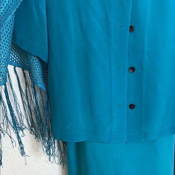 Valerie Dresses- pure silk Teal Dress with Fringe Shawl- Size 8 - Picture 4 of 14